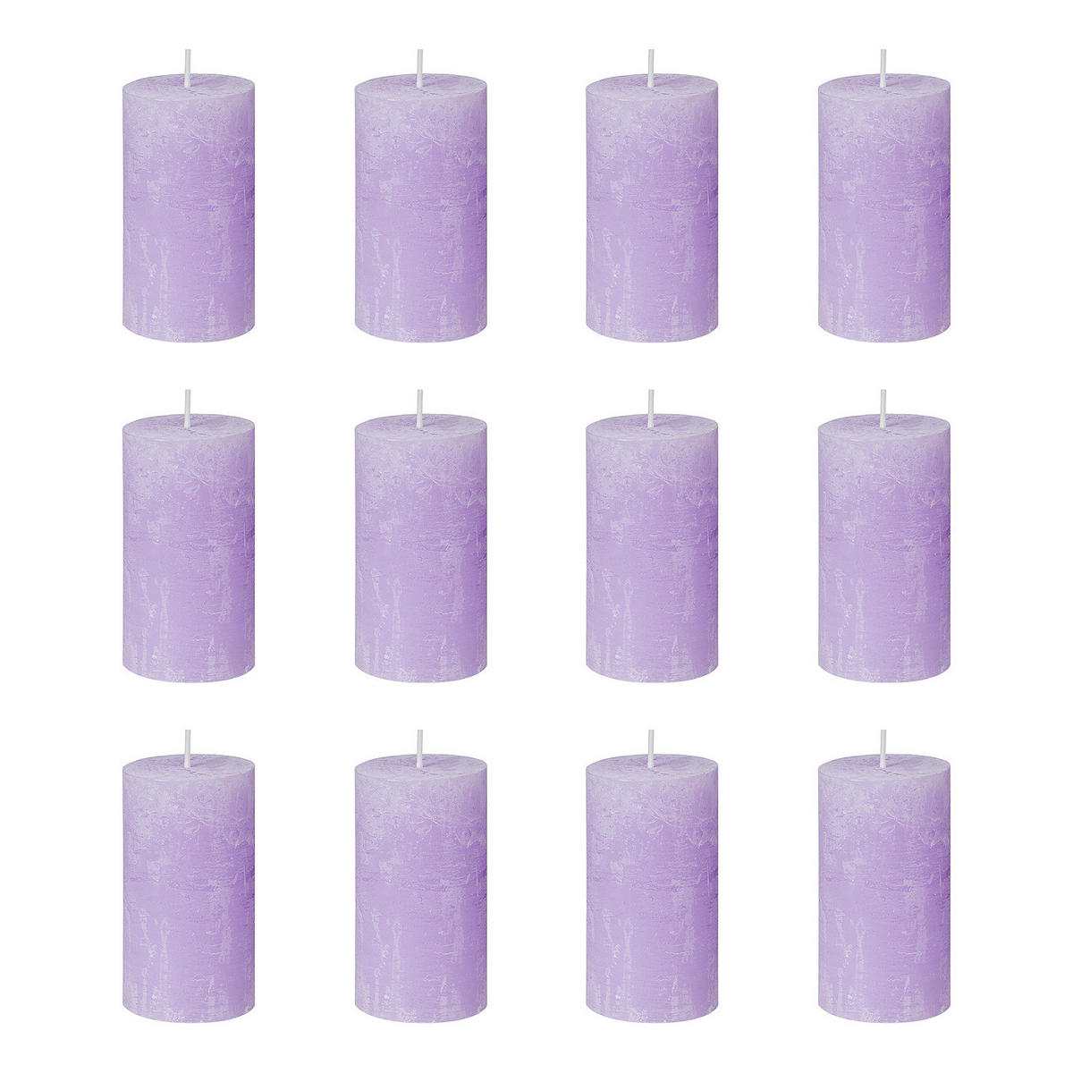 STUMPENKERZE (12er Set) Rustic - Flieder, Paraffin (13cm) - Butlers