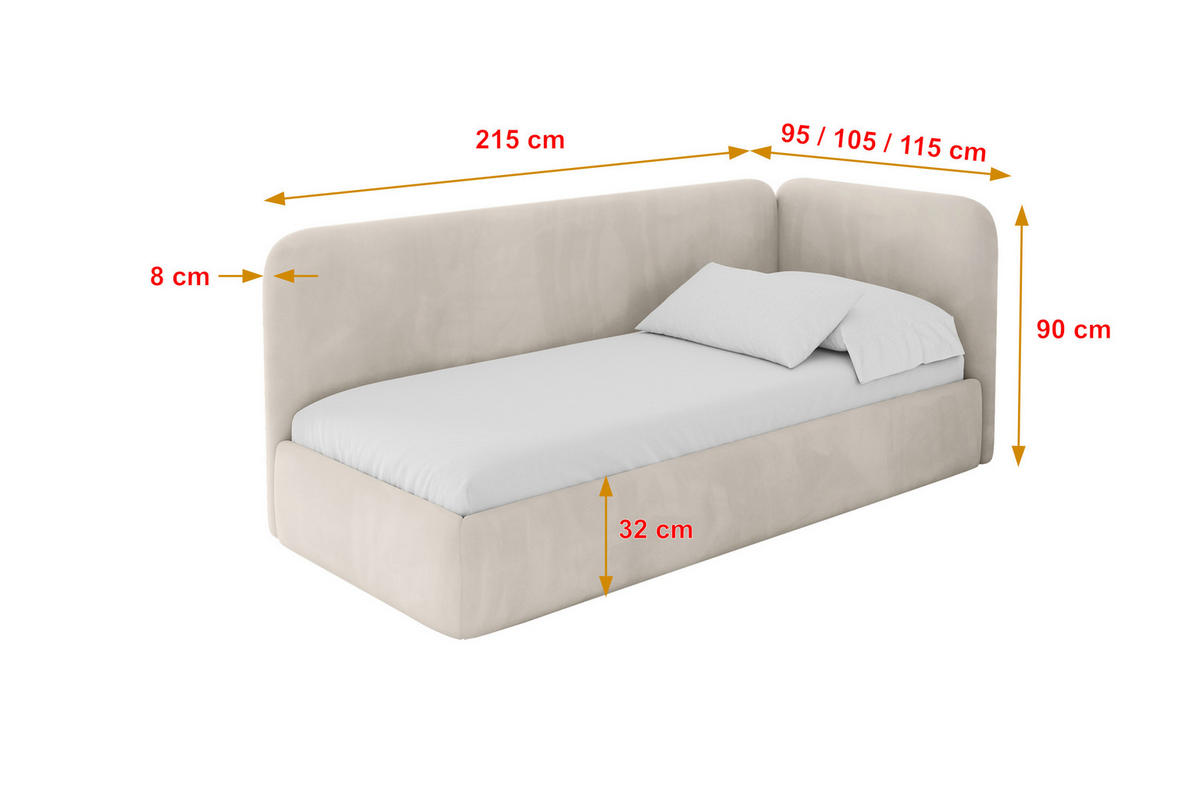 EINZELLBETT Jugendbett mit Bettkasten und Matratze H3/H4, Links - ELSY 100x200 Beige - Ecru, Holzwerkstoff/Textil (100/200cm) - ALTDECOR