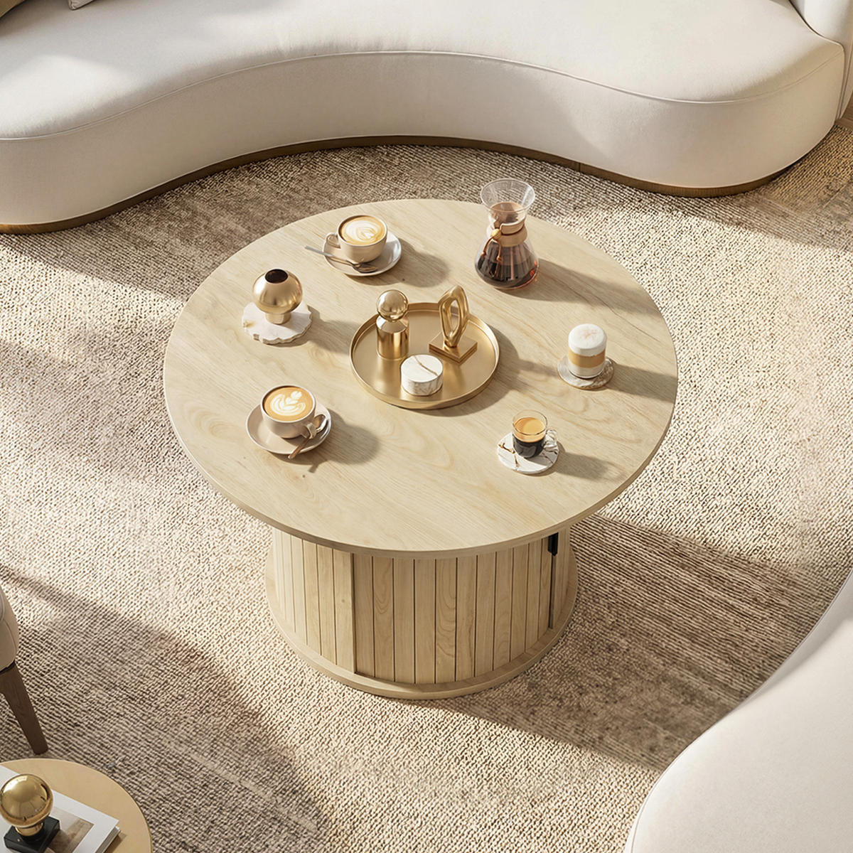 COUCHTISCH DE-15840 versteckter Stauraum mit Schiebetür Naturholz - Naturfarben, Holzwerkstoff (80/80/50cm) - ComfortXL
