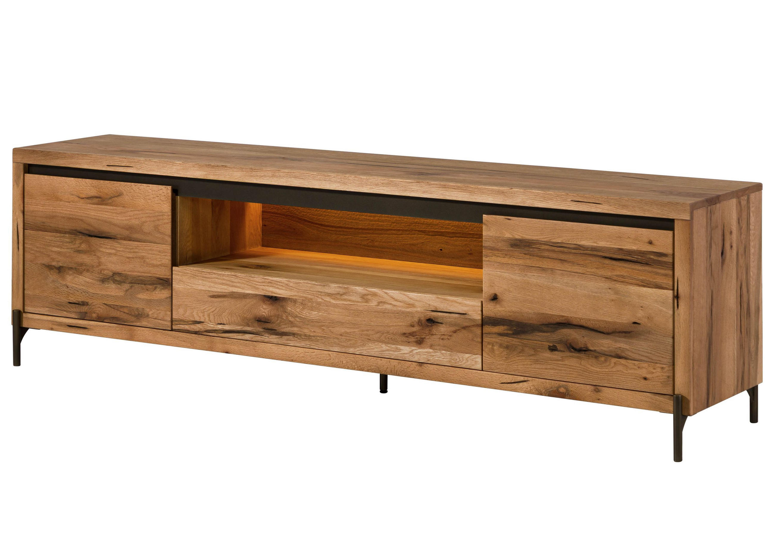 TV-BOARD Wild-/Zerreiche 202x47x60 natur geölt MONTREUX LUX #110 - Naturfarben, Holz (202/60/47cm) - Massivmoebel24