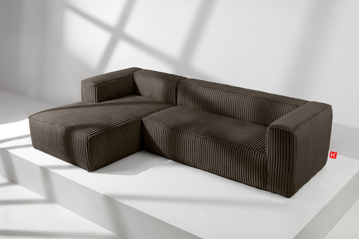 ECKSOFA-LINKS FEROX Modern, Cord-Stoff, braun - Braun, Textil (305/175cm) - KONSIMO®