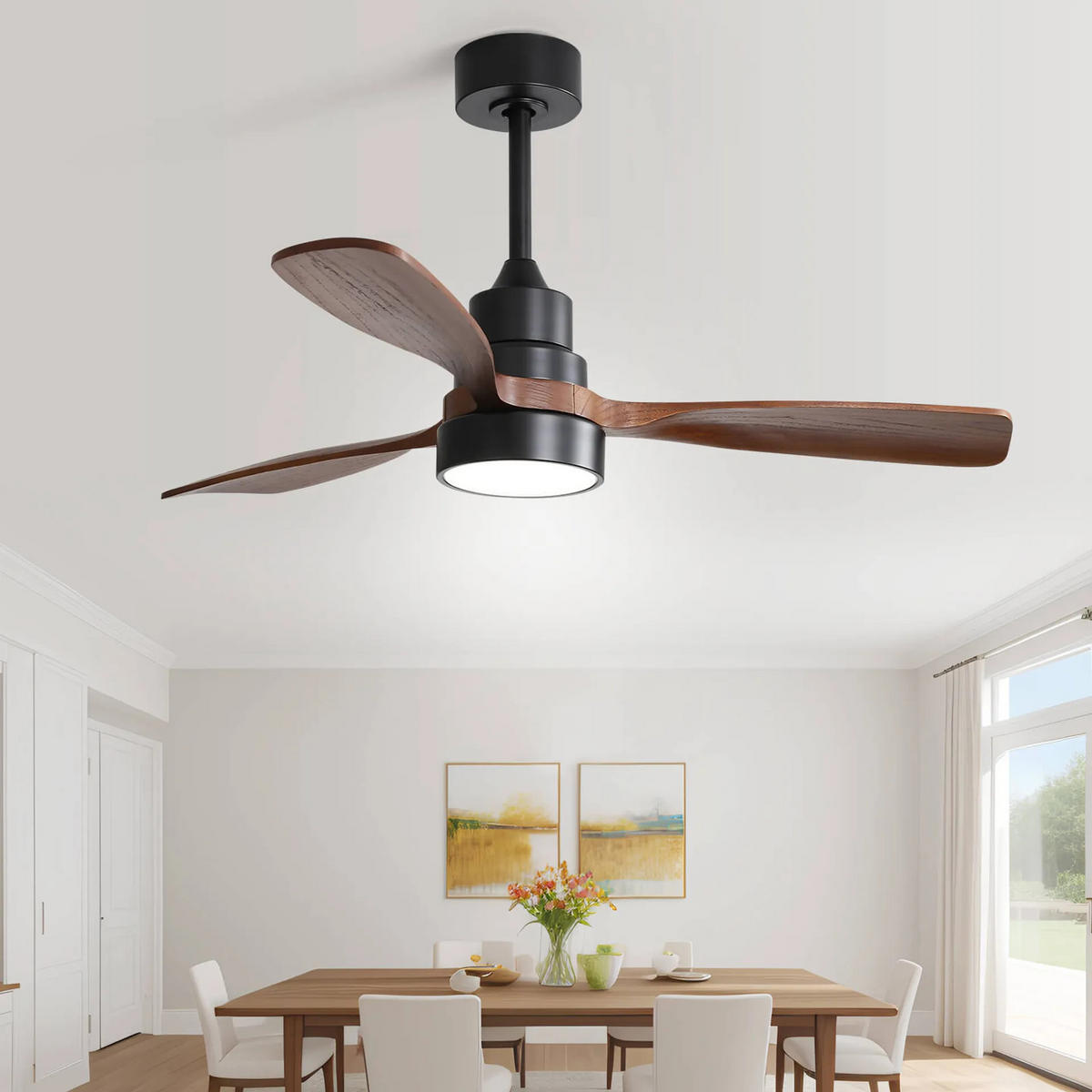 DECKENVENTILATOR DE-16325 48 Zoll mit 3 Massivholz-Flügeln - Schwarz, Holz/Metall (122/122/43.5cm) - ComfortXL