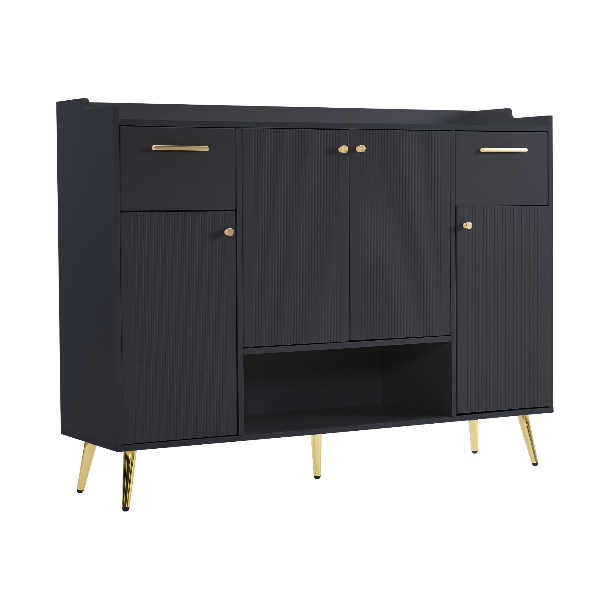 SIDEBOARD 2 Schubladen, 4 Türen, Metallfüße Modernes Design, Viel Stauraum, Schwarz - Schwarz, Holzwerkstoff (130/100/37cm) - Urban Meuble
