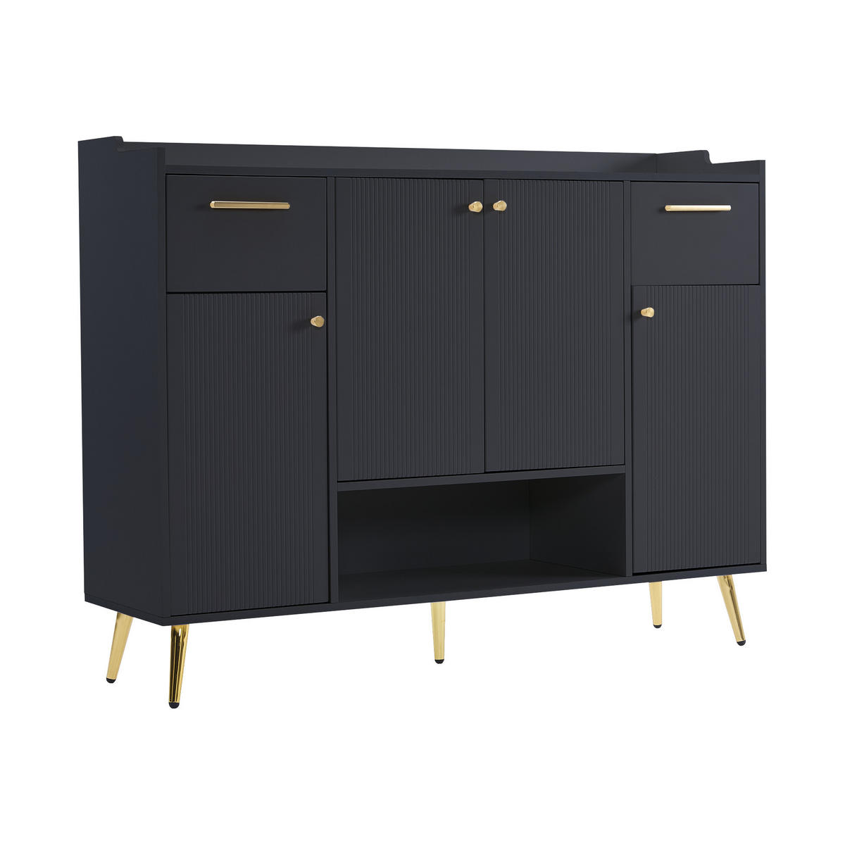 SIDEBOARD 2 Schubladen, 4 Türen, Metallfüße Modernes Design, Viel Stauraum, Schwarz - Schwarz, Holzwerkstoff (130/100/37cm) - Urban Meuble