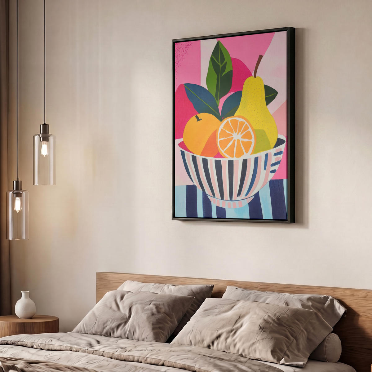 LEINWAND Bilder mit Rahmen - Obst - Abstrakter Hintergrund - Rosa - 50x70 - Pink, Textil (50/70cm) - MuchoWow