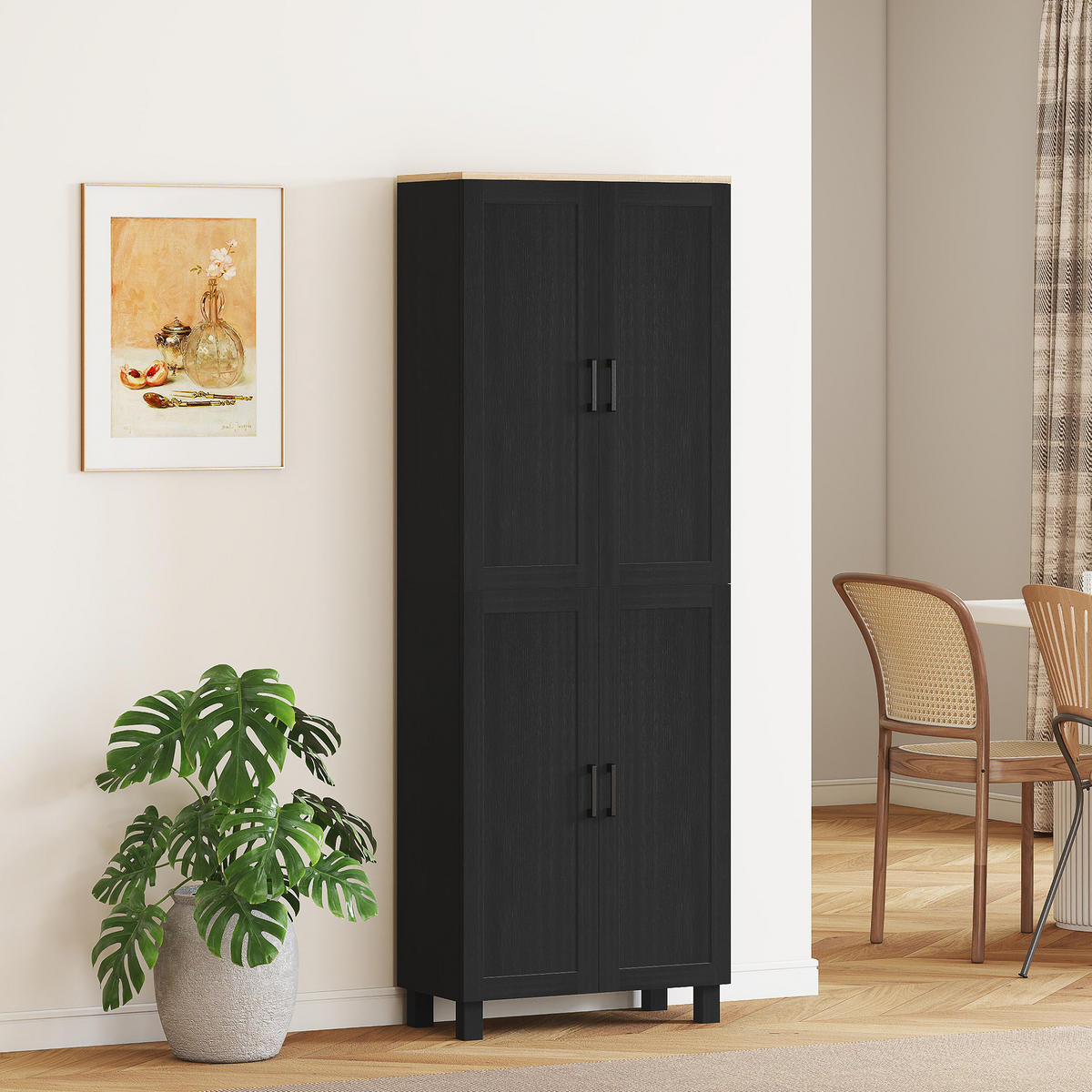HIGHBOARD DE-11291 4 Türen & verstellbare Böden Schwarz - Schwarz, Holzwerkstoff (30/170.5/60cm) - ComfortXL