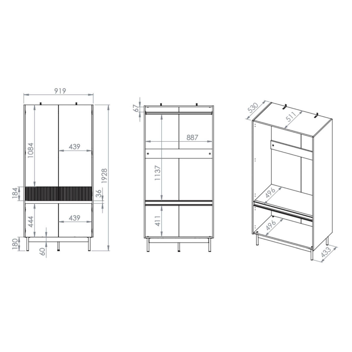 KLEIDERSCHRANK Dunea Kaschmirgrau/Eichenholzoptik 92 cm - Taupe/Beige, Holzwerkstoff (92/193/53cm) - Selsey