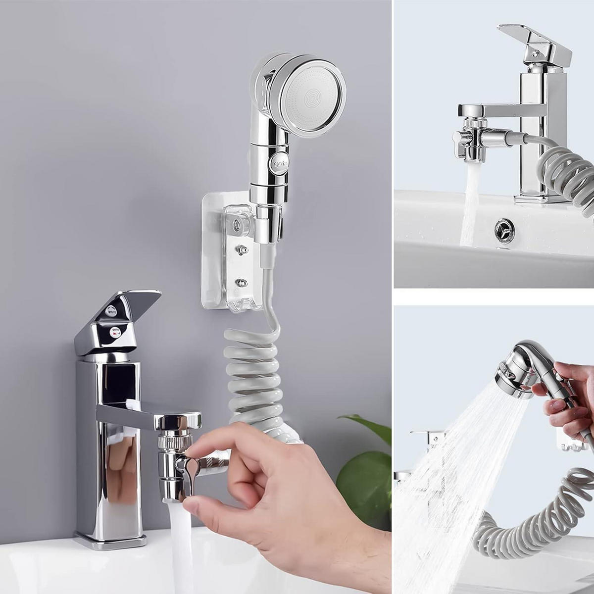 WASCHBECKEN-DUSCHKOPF-SET Silber 1,5 m Schlauch - Silberfarben, Metall (1/12.7/1cm)