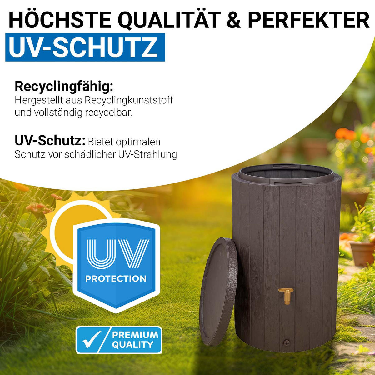 REGENTONNEN Komplett-Set 220 L braun inkl. Kunststoff-Auslaufhahn und Fallrohranschluss - Braun, Kunststoff (57/93/59cm) - 4rain