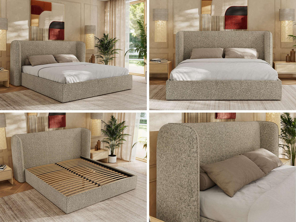 POLSTERBETT EMORA CLASSIC 160/200 - Dunkelbeige Strukture - Schaum-Matratze - Beige, Textil (160/200cm) - MKS