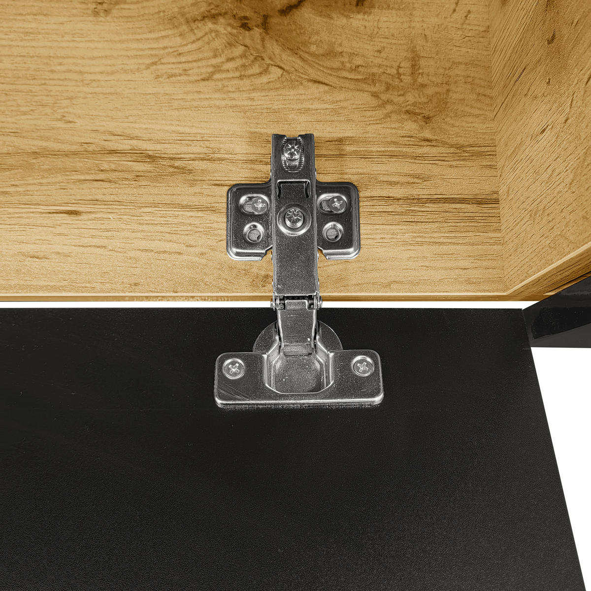 LOWBOARD in Schwarz und Naturfarben TV Schrank mit 16-Farben LED-Beleuchtung, wandmontierbar, B180/T35/H30cm - Schwarz/Naturfarben, Holzwerkstoff (180/30/35cm) - STILVORA
