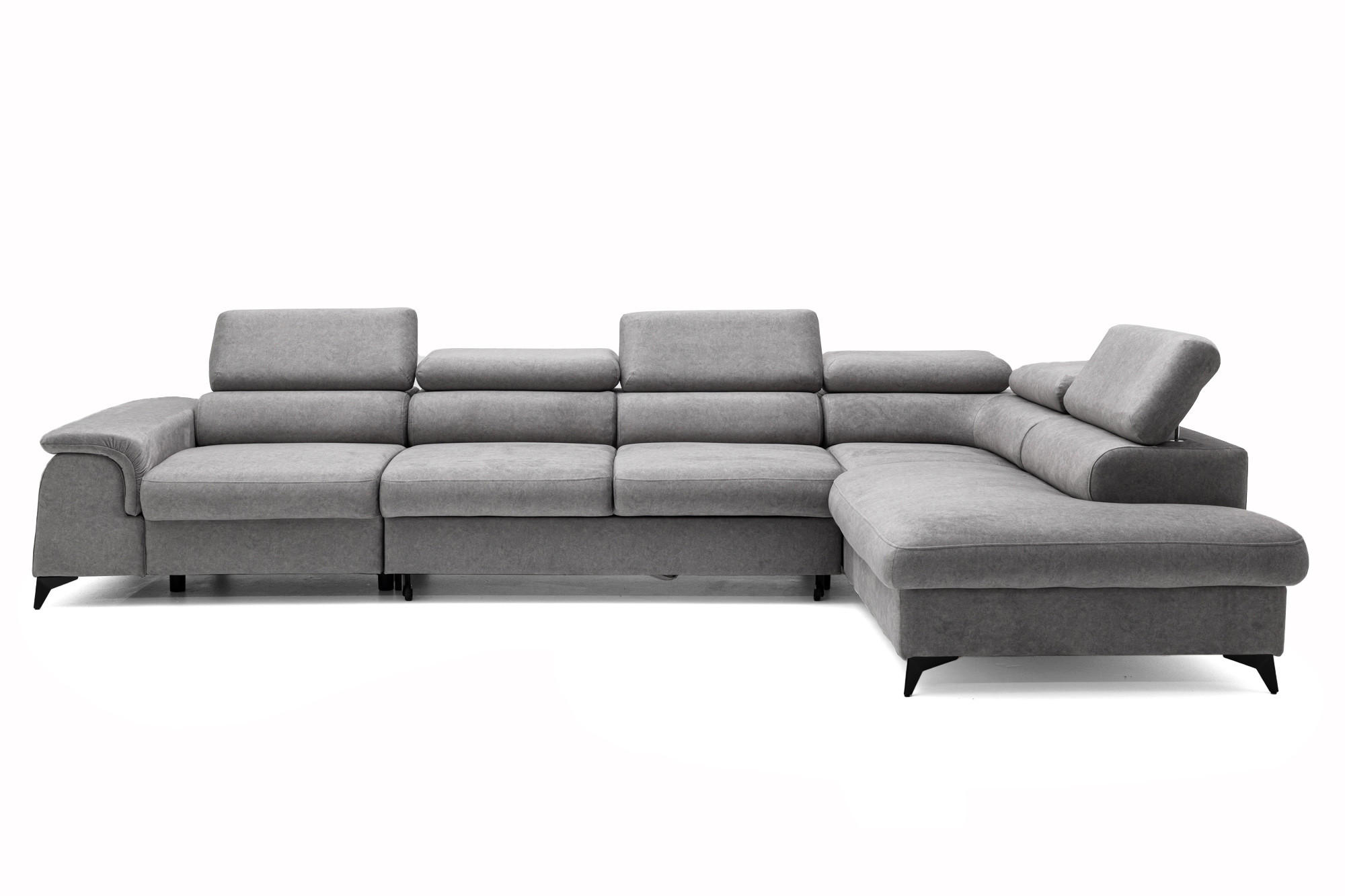 ECKSOFA Plaza Maxi Grau mit Schlaffunktion und Bettkasten 6x verstellbare Kopfstützen - Grau, Textil (203/350cm) - Muffo
