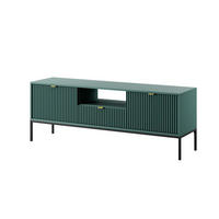 TV-SCHRANK Nova Grün, Schwarze Beine und Goldene Griffe, zweitüriger TV-Tisch - Goldfarben/Schwarz, Holzwerkstoff/Metall (154/56/39cm) - Bettso