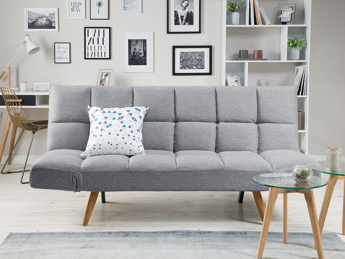 3-SITZER-SCHLAFSOFA hellgrau Ingaro - Hellbraun/Grau, Textil (182/86/79cm) - Beliani