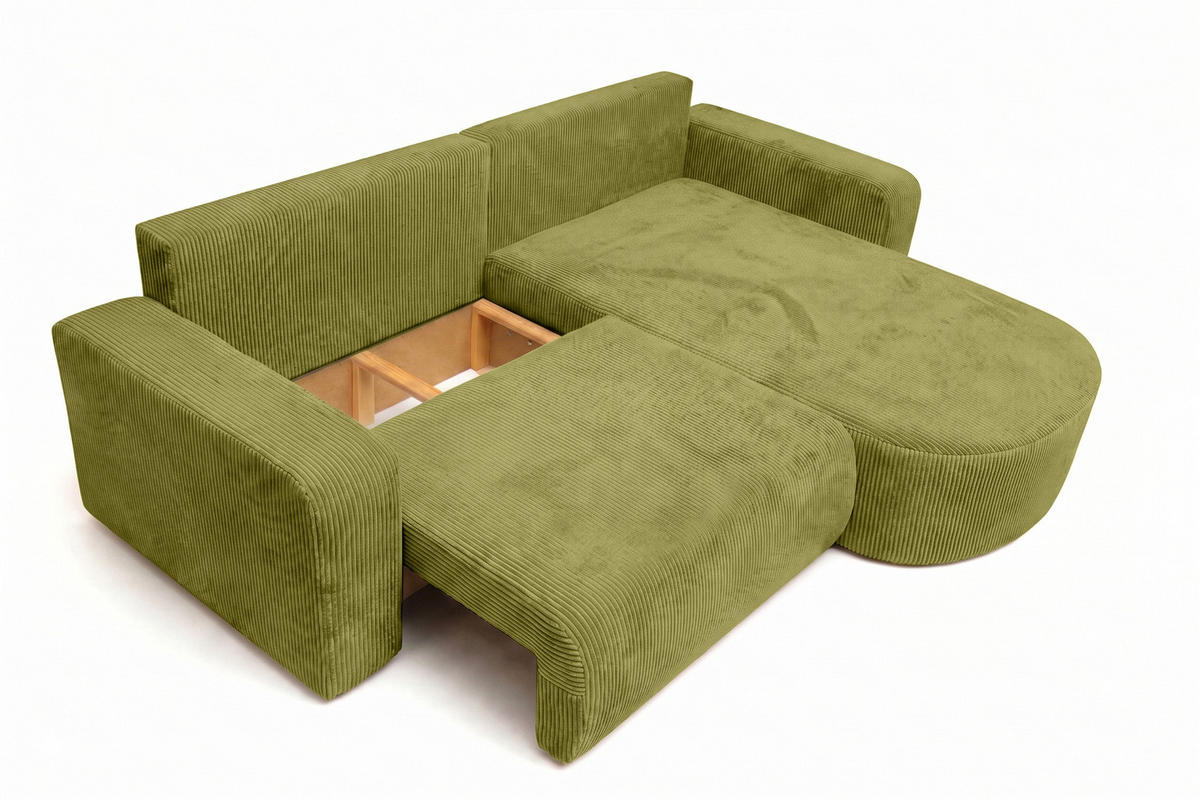 ECKSOFA Mit Schlaffunktion, Cordstoff Poso, Olive, Rechts, ROUND ONE - Olivgrün, Holz (244/175cm) - Kaiser Möbel