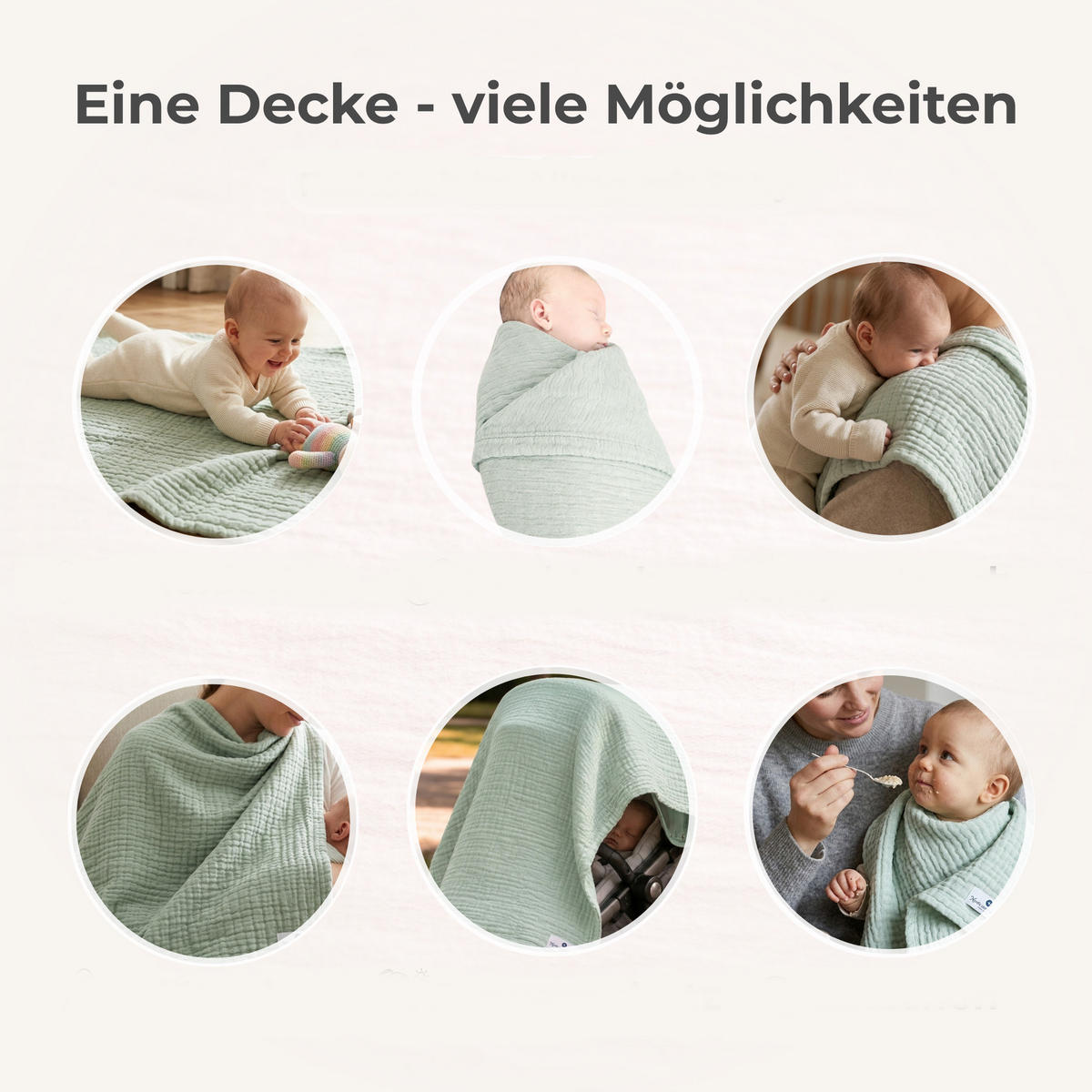 SPUCKTUCH Mullwindel Bbaydecke Puckdecke Musselindecke Mint Musselin (65 x 70 cm) - Mintgrün, Textil (70/70cm) - nordic coast company