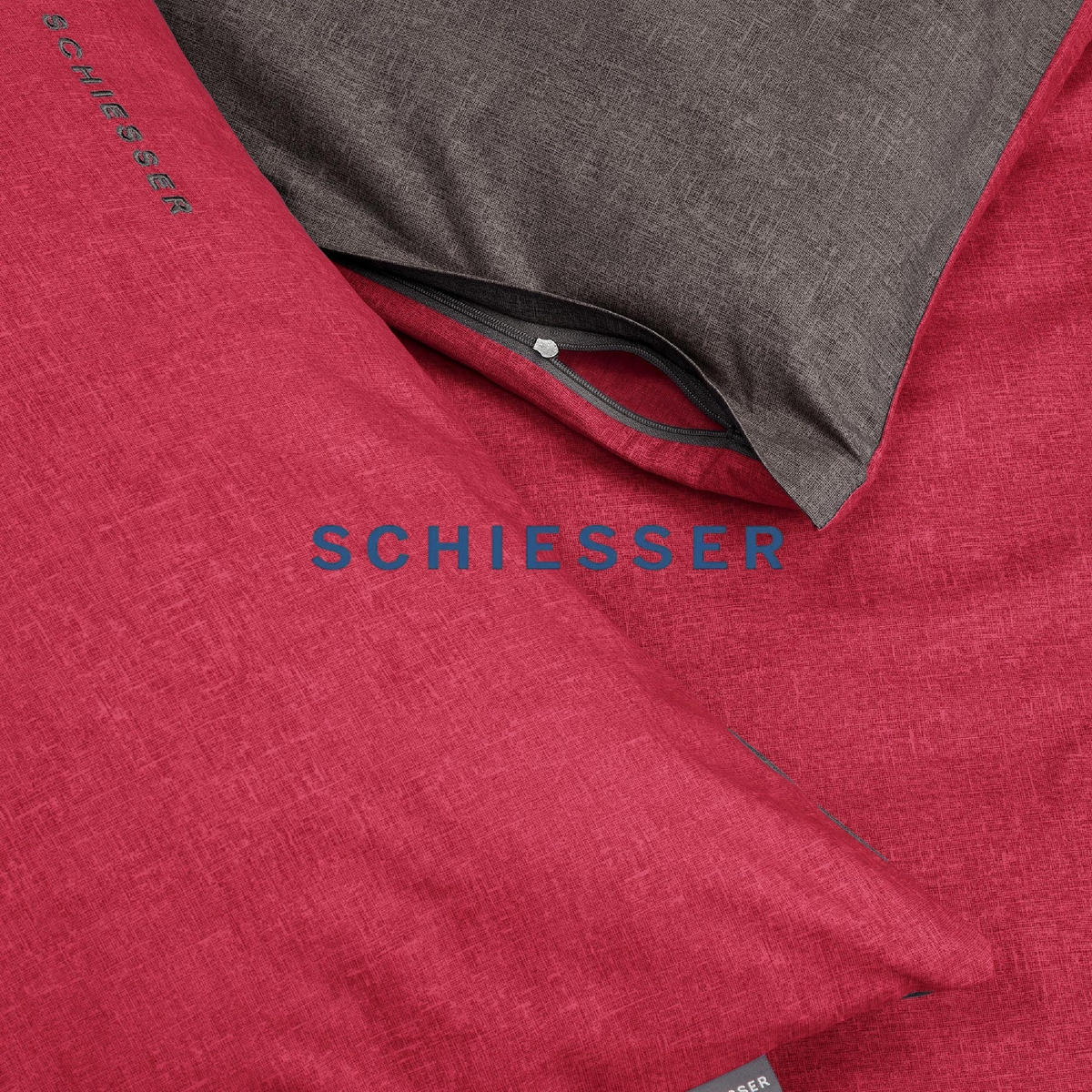 BETTWÄSCHESET Doubleface - Renforcé - 2-teilig - 155 x 220 cm - Rot-Dunkelgrau - Dunkelgrau/Rot, Textil (155/220cm) - SCHIESSER