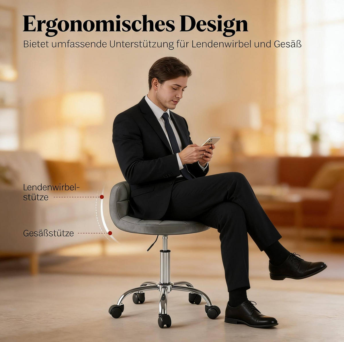 BÜROSTUHL höhenverstellbar Samt Dark Grey - Dunkelgrau, Metall (38/68/31cm) - Meubliv