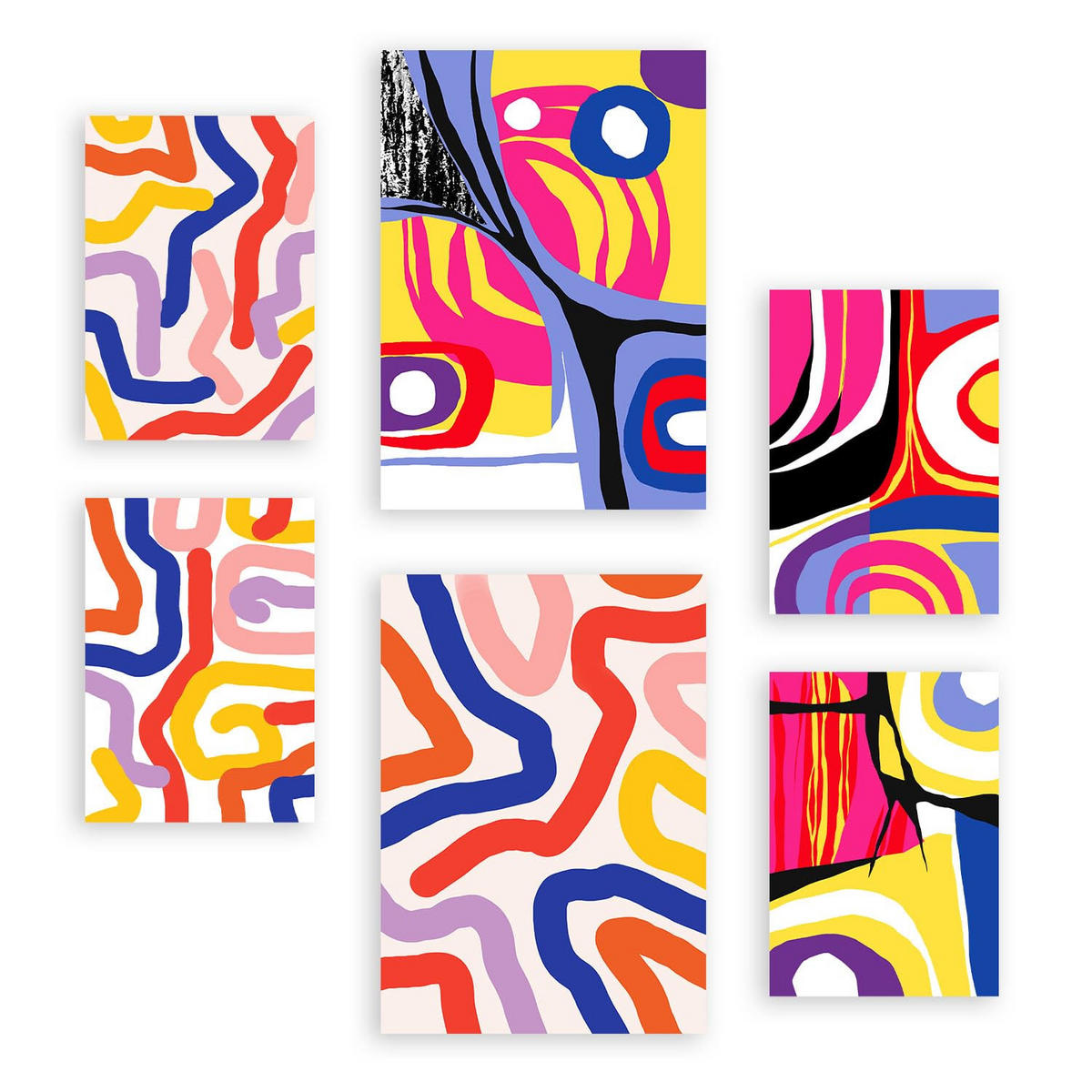 POSTER Set Mit 6 Lebendige Formen In Farbenfrohe Zusammenfassungen A3 & A4 Rahmenlos - Klar, Papier (29/3cm) - Nacnic
