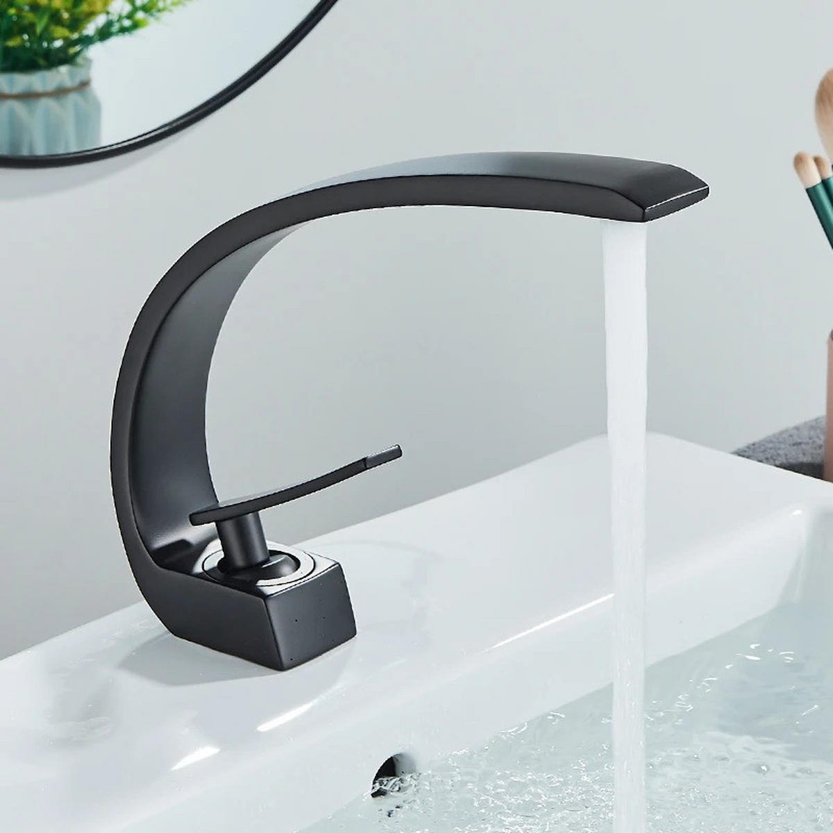 WASCHTISCHARMATUR Luxus Messing, Heiß Kalt Wasser, Schwarz - Schwarz, Metall (22/20/5cm) - Kaket