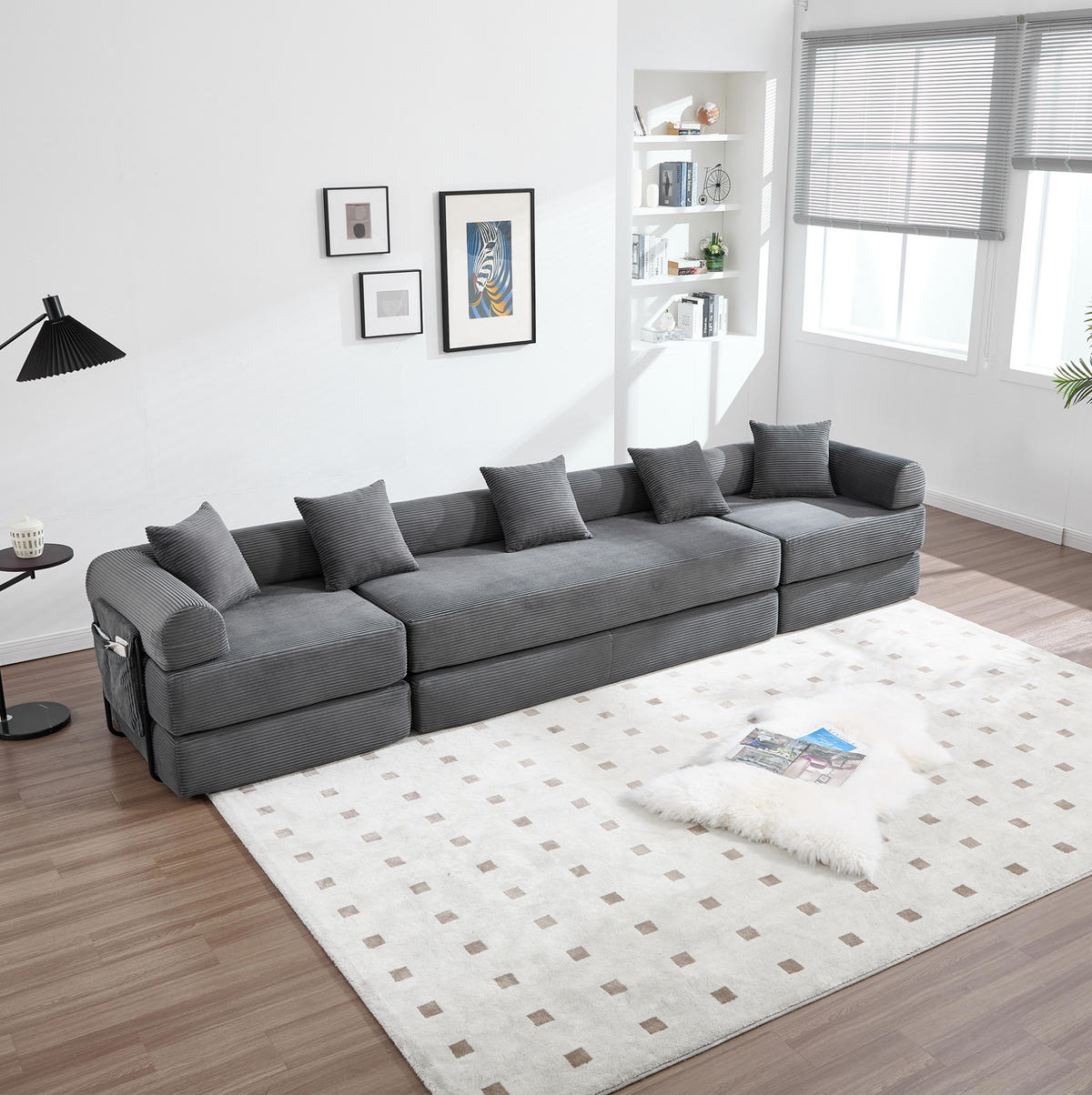 SOFA modular mit Schlaffunktion 270x180 cm Corduroy Dark Gray - Dunkelgrau, Kunststoff (180/64/270cm) - Meubliv