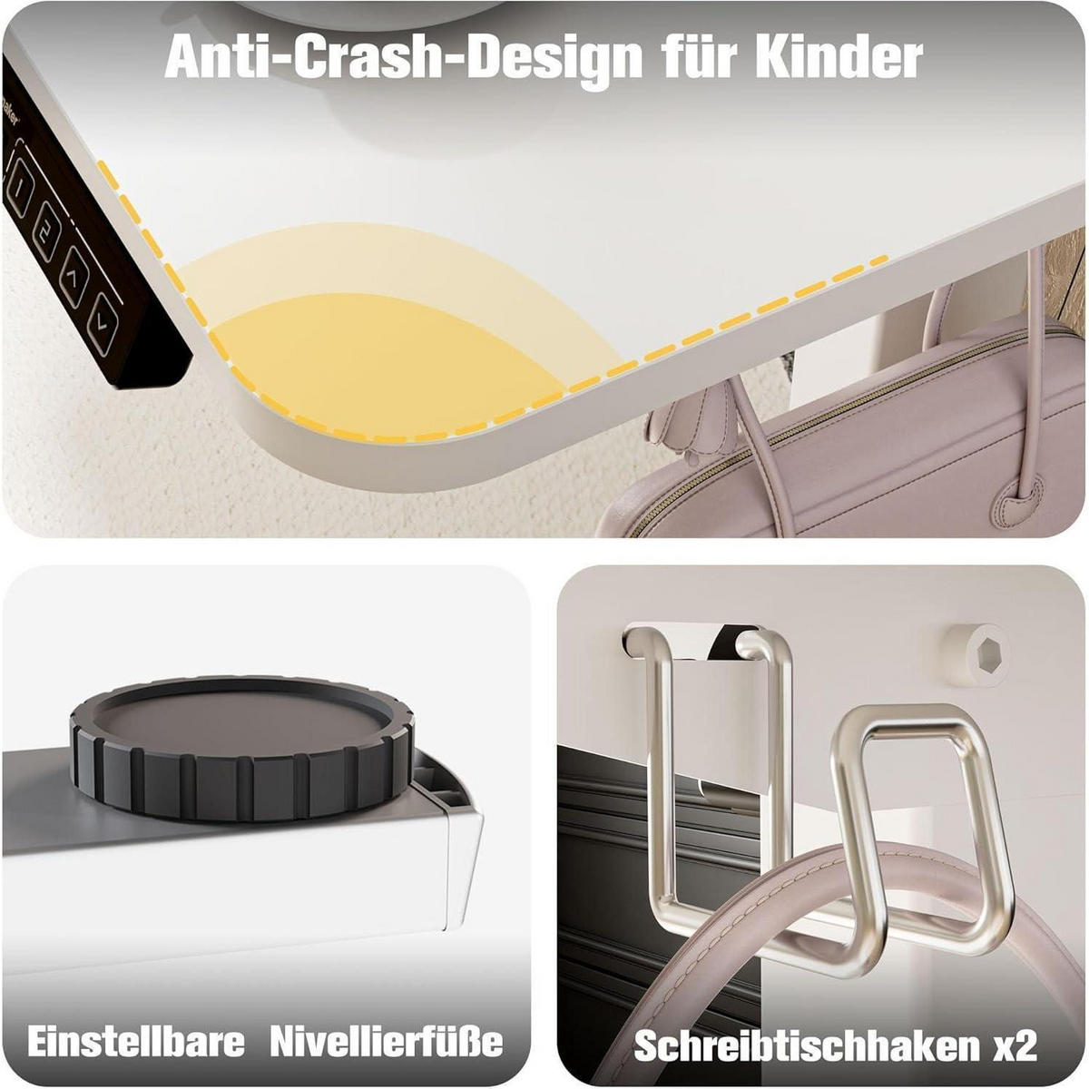 SCHREIBTISCH elektrisch höhenverstellbar Weiß 140 x 60 cm - Weiß, Metall (60/140/73cm)