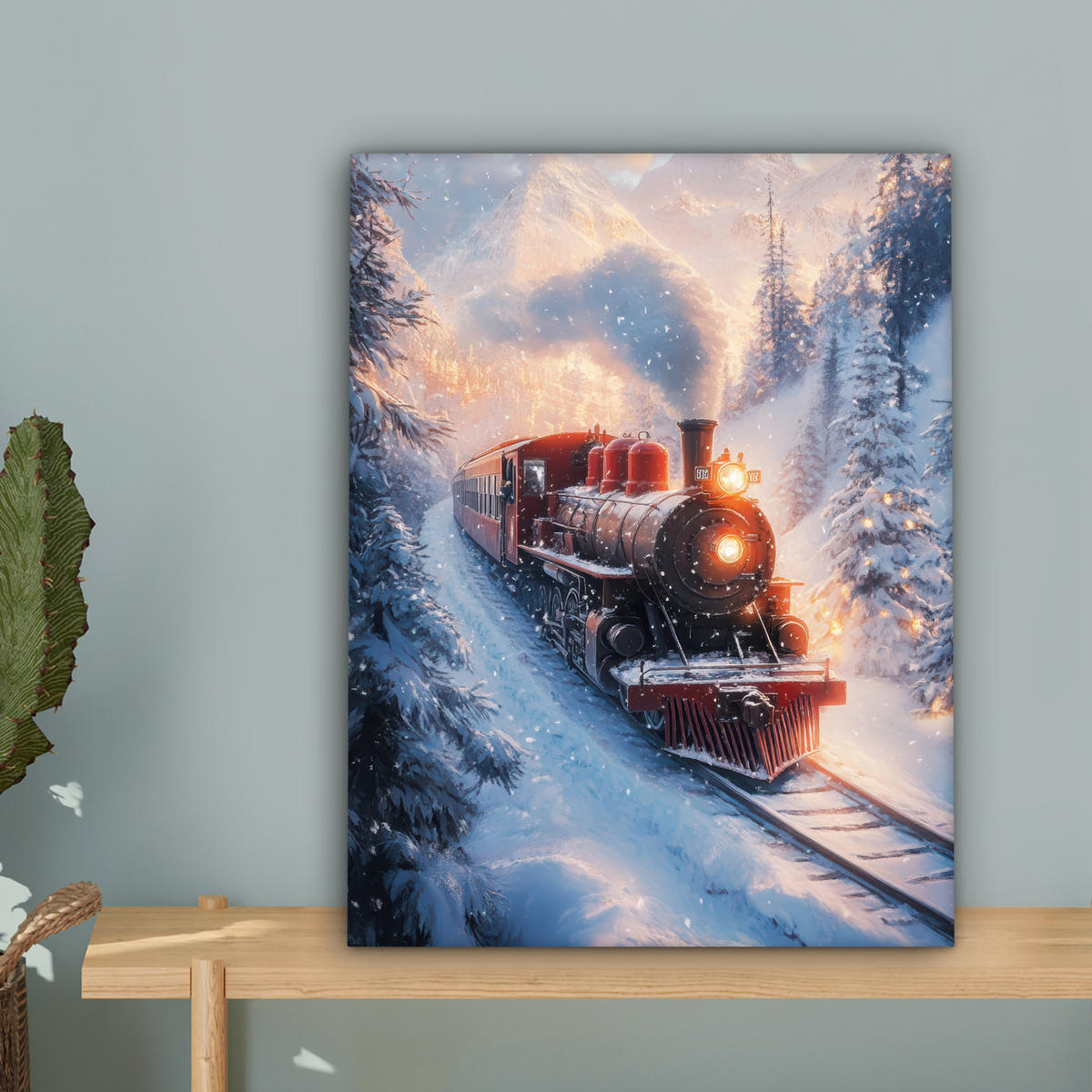 LEINWANDBILD Weihnachtszug - Schnee - Winter - Weihnachten 30x40 cm - Dunkelrot, Textil (30/40cm) - MuchoWow