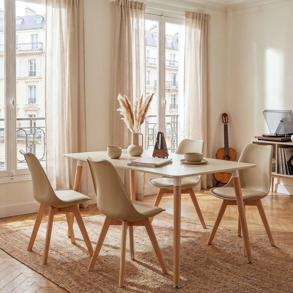 ESSGRUPPE SHANNON ABBY 5er Set cremeweiß - Creme, Holz/Holzwerkstoff - IDIMEX