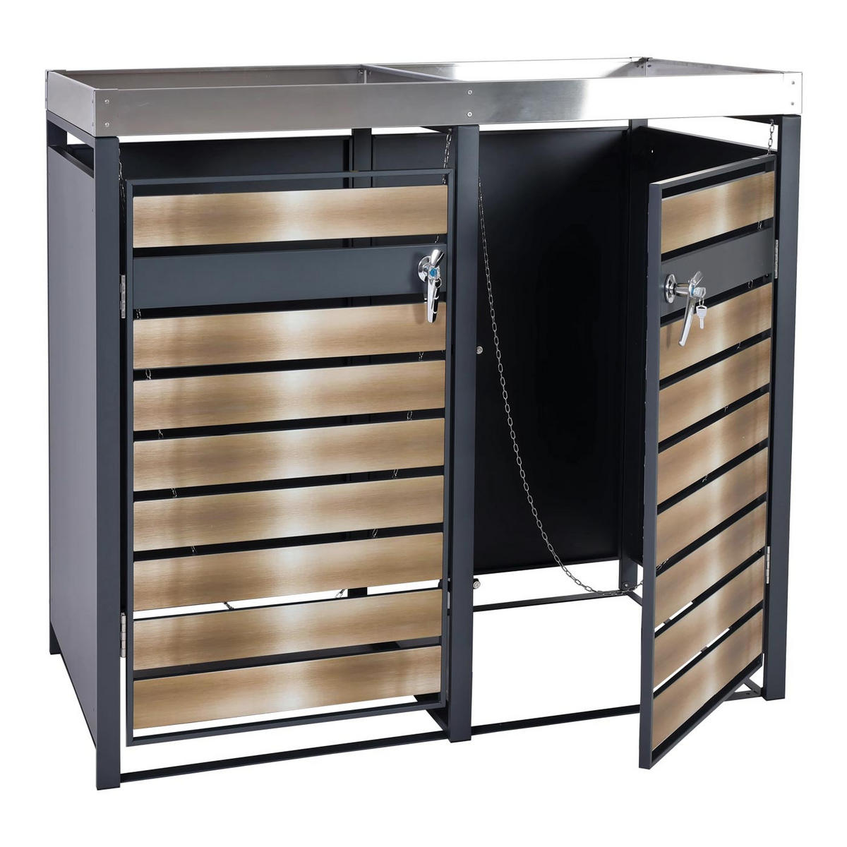 MÜLLTONNENBOX 2er mit Pflanzkasten 125x132x80cm Anthrazit Gold erweiterbar - Goldfarben, Metall (132/125/80cm) - PROREGAL