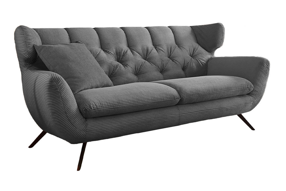 SOFA CHARME Grau Cord - Graphitfarben/Schwarz, Textil/Metall (200/94/95cm) - KAWOLA