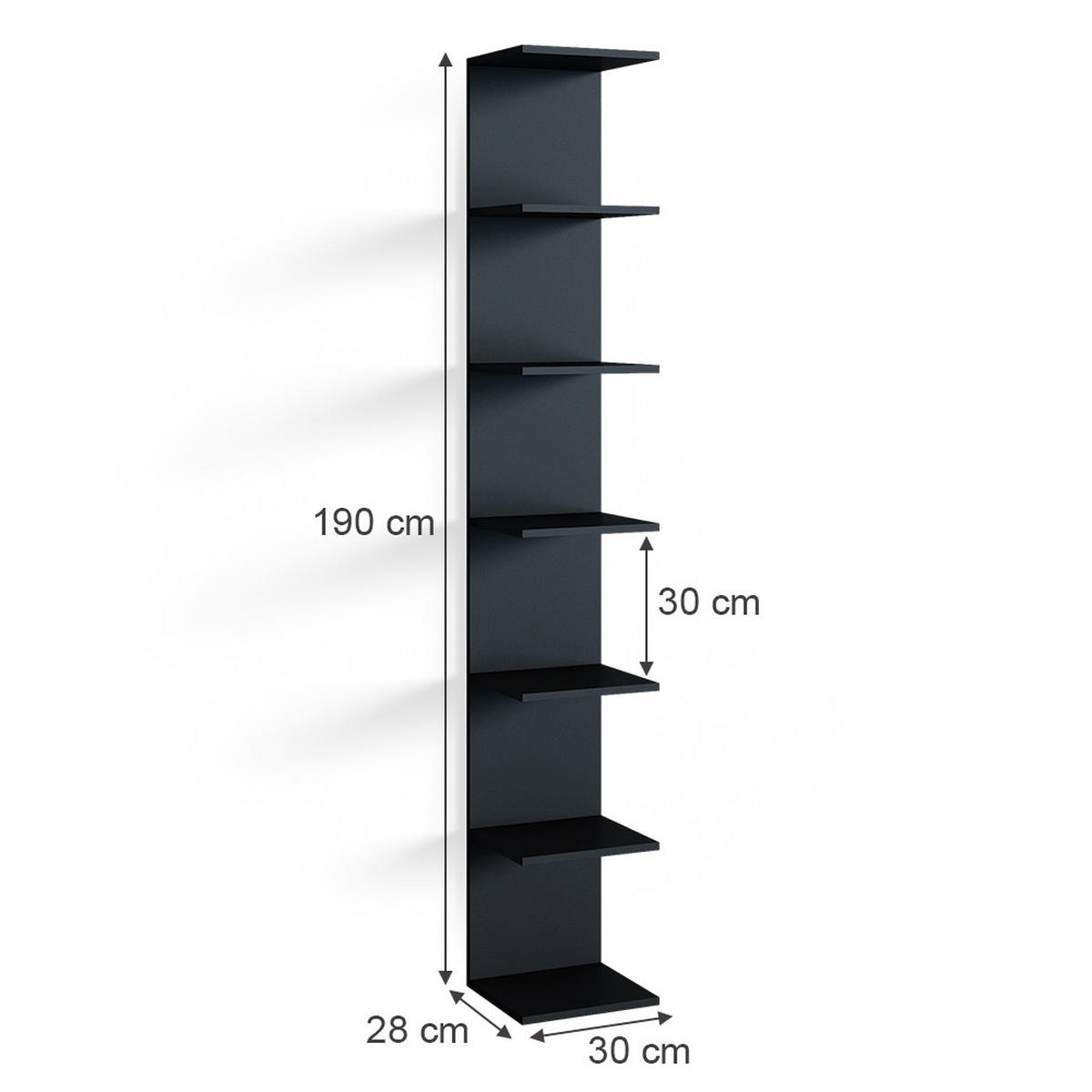 WANDREGAL Paolo Schwarz 30 x 190 cm - Schwarz, Holzwerkstoff (30/190/28cm) - Vicco