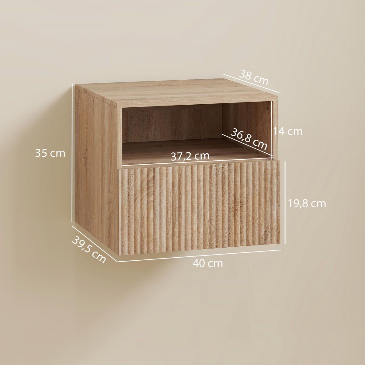 NACHTTISCH Naturfarben 39.5/40.0/35.0cm - Naturfarben, Holzwerkstoff (40/35/39.5cm)
