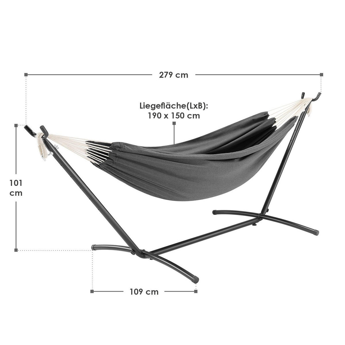 HÄNGEMATTE Paya anthrazit 281x107x96 cm - Grau, Textil/Metall (109/101/279cm) - Juskys