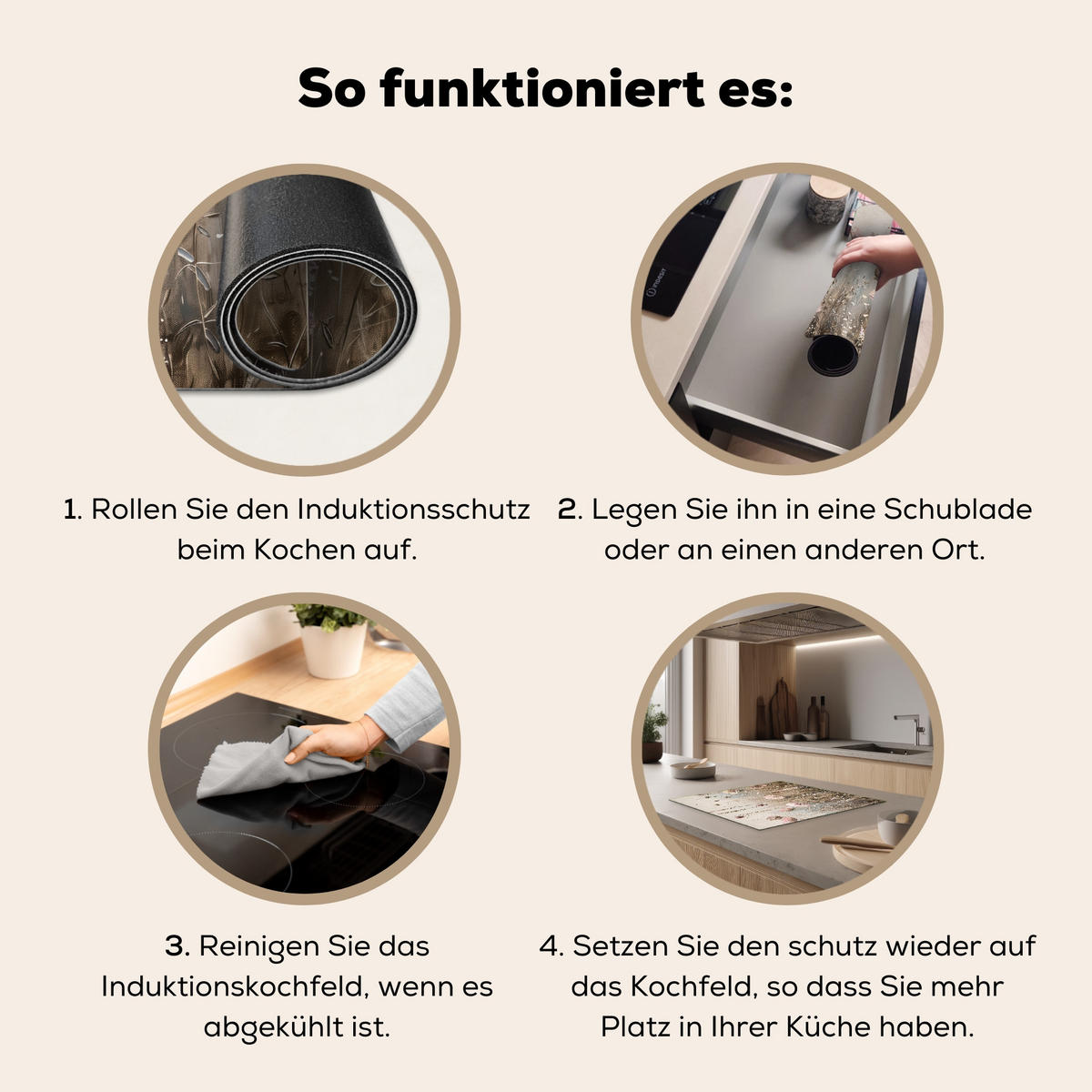 HERDABDECKPLATTE Blumen - Beige - Trockenblumen 60x52 cm - Beige, Kunststoff (60/52/0.2cm) - MuchoWow