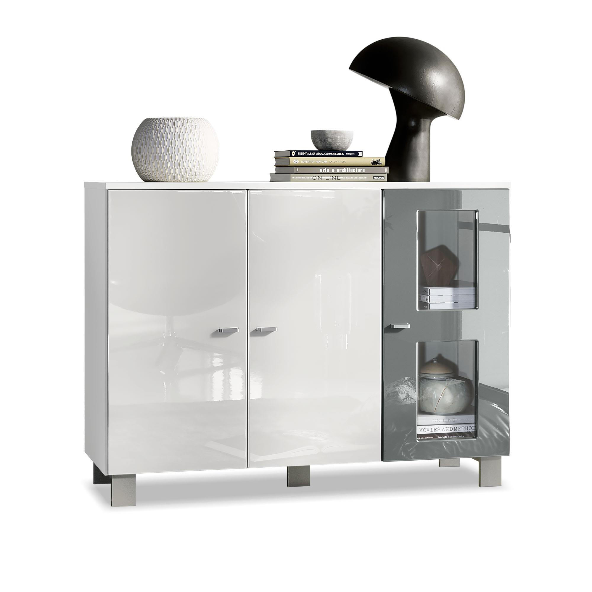 SIDEBOARD Denjo Tür in Grau Hochglanz - Grau, Holzwerkstoff (107/81/35cm) - Vladon
