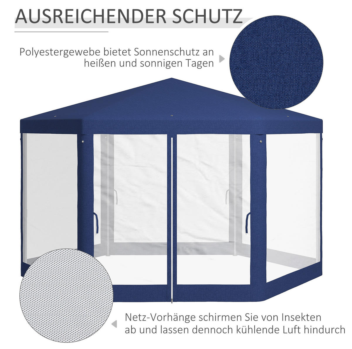 PAVILLONS aus Polyester 394x341,2x250 cm in Blau mit Netzvorhängen - Blau, Textil (341.2/250/394cm) - Modfu