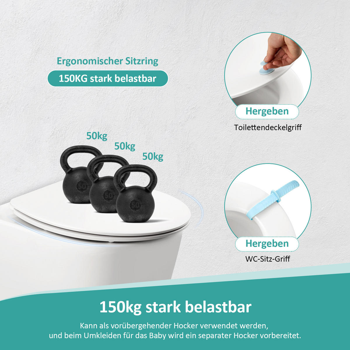 WC-SITZ Weiß 150KG - Weiß, Kunststoff (37.2/5.1/44.2cm) - EMKE