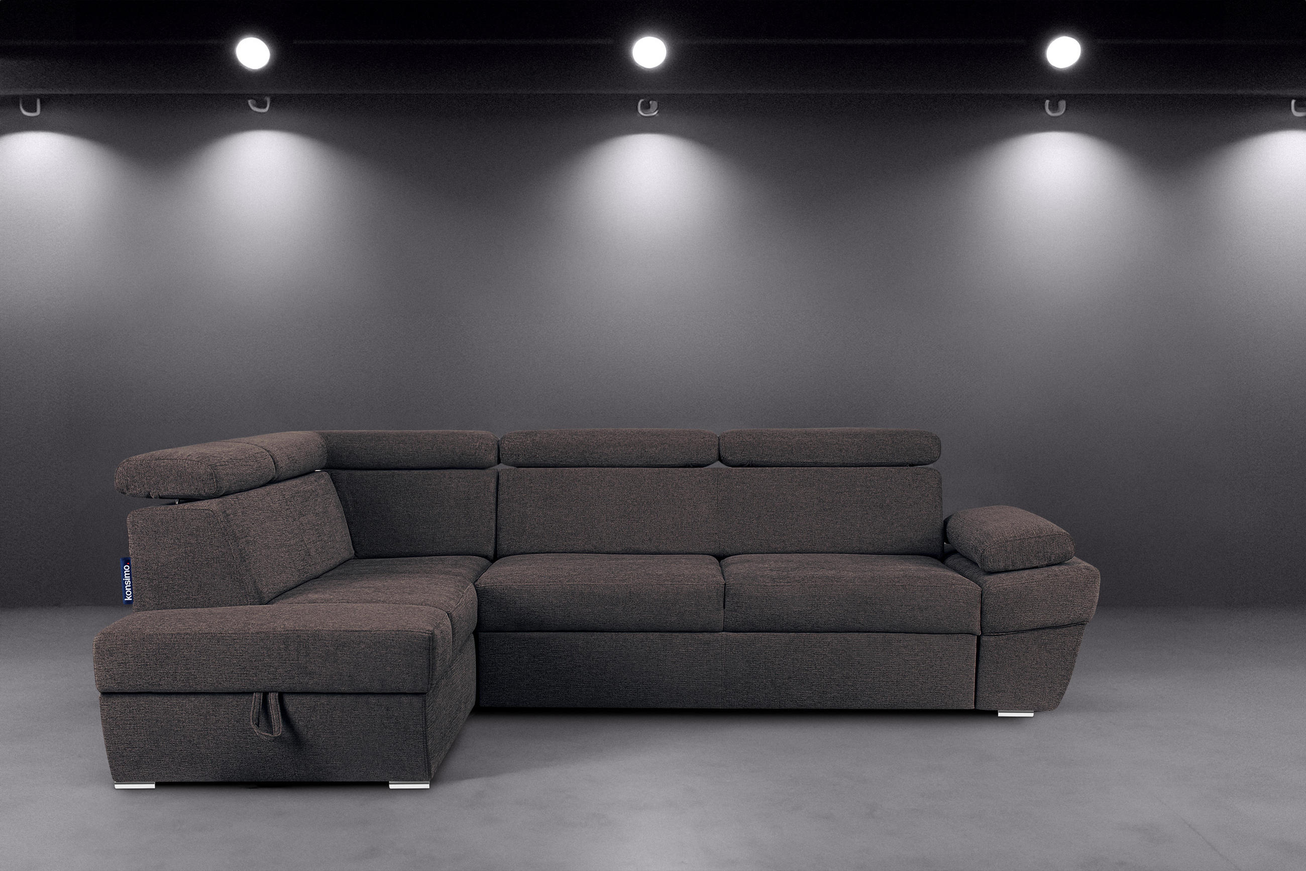 SCHLAFECKSOFA RATLO links 4/5-Sitzer mit Bettkasten, blau/braun - Blau/Silberfarben, Textil (270/190cm) - KONSIMO®