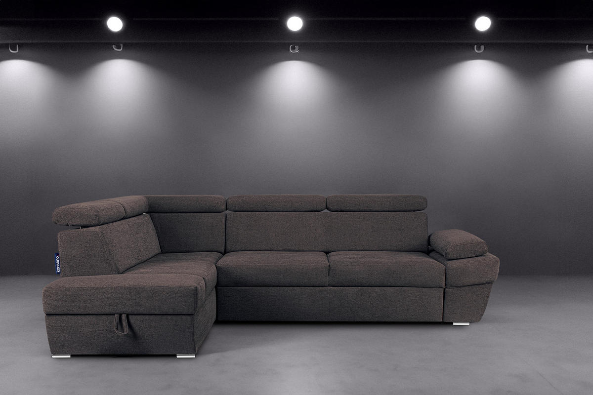 SCHLAFECKSOFA RATLO links 4/5-Sitzer mit Bettkasten, blau/braun - Blau/Silberfarben, Textil (270/190cm) - KONSIMO®