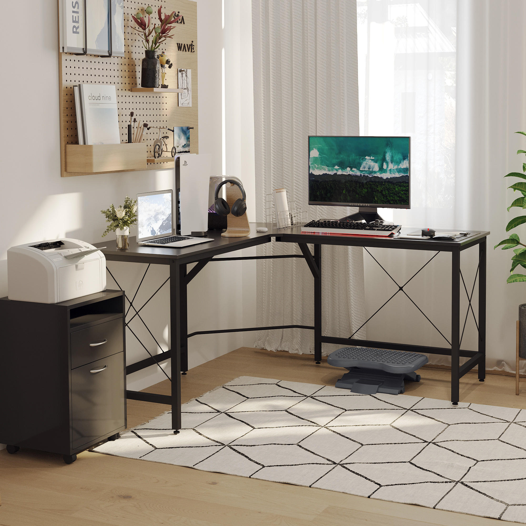 SCHREIBTISCH L-Form, MDF, Schwarz - Schwarz, Kunststoff (150/150/76cm) - HOMCOM