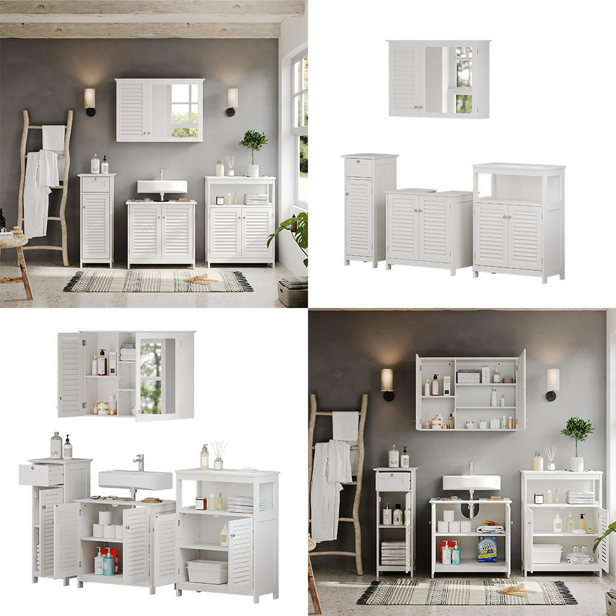 BADMÖBEL-SET Riad Weiß 4 Teile, Option 4 - Weiß, Holzwerkstoff (60/58/35cm) - Vicco