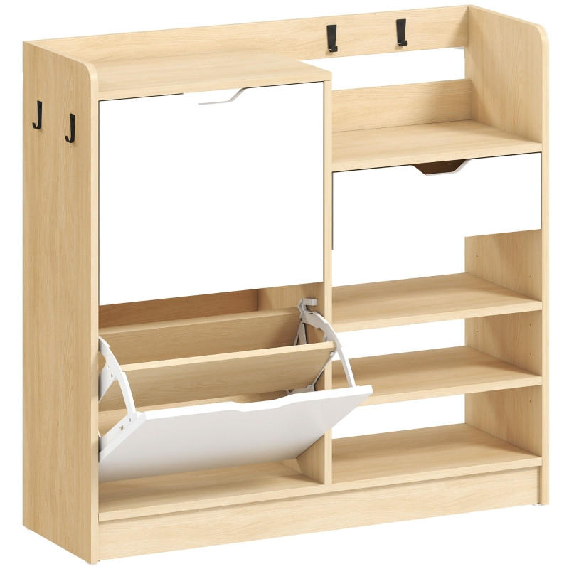 SCHUHSCHRANK aus Holz 93x30x90cm in Natur mit Kippschubladen - Naturfarben, Holz (93/90/30cm) - Modfu