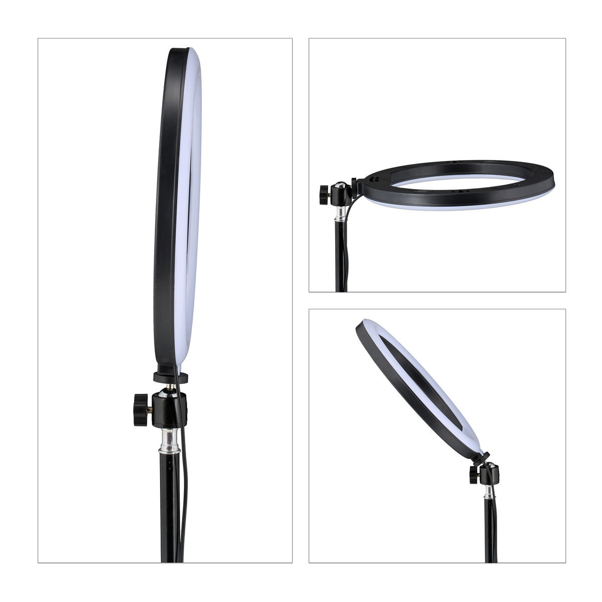 RINGLEUCHTE Weiß Schwarz LED dimmbar Stativ 25 cm Smartphonehalter - Multicolor, Kunststoff/Metall (50/50/153cm) - Relaxdays