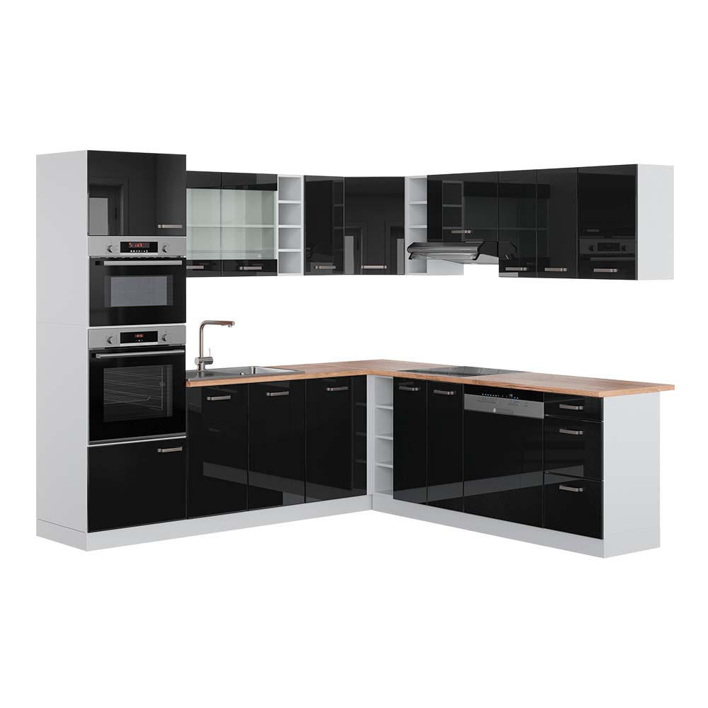 ECKKÜCHE IN L-FORM R-Line Schwarz Hochglanz/Weiß 237 x 247 cm AP Eiche - Schwarz Hochglanz/Schwarz, Holzwerkstoff (247/81.6/60cm) - Vicco