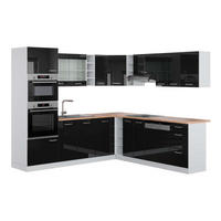 ECKKÜCHE IN L-FORM R-Line Schwarz Hochglanz/Weiß 237 x 247 cm AP Eiche - Schwarz Hochglanz/Weiß, Holzwerkstoff (247/81.6/60cm) - Vicco
