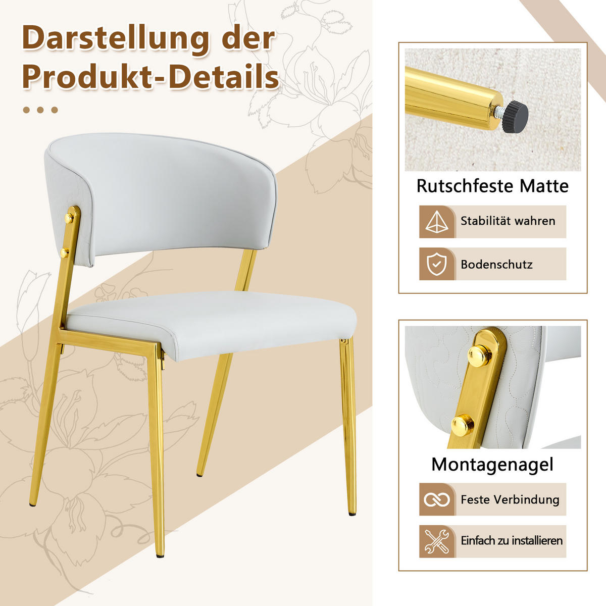 STUHL-SET DE-36685 2 Stück mit Kunstlederbezug und Metallgestell Hellgrau - Hellgrau, Metall (49/78/51cm) - ComfortXL