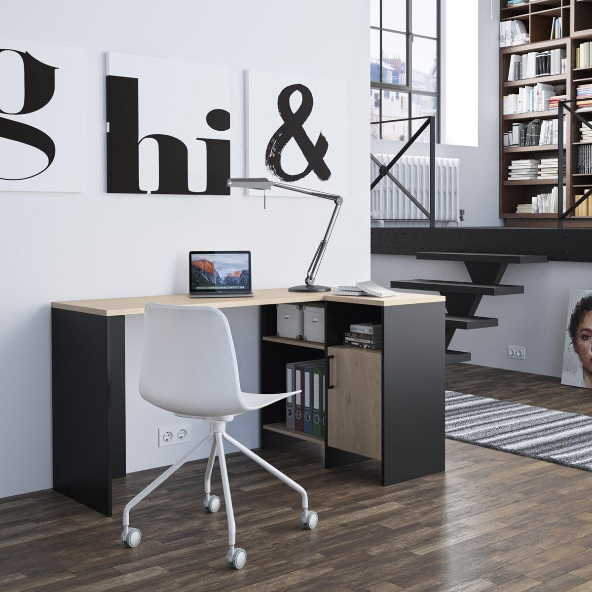 ECKSCHREIBTISCH Liverpool - Französische Herstellung - Schwarz, Holzwerkstoff (136/88/76cm) - Calicosy