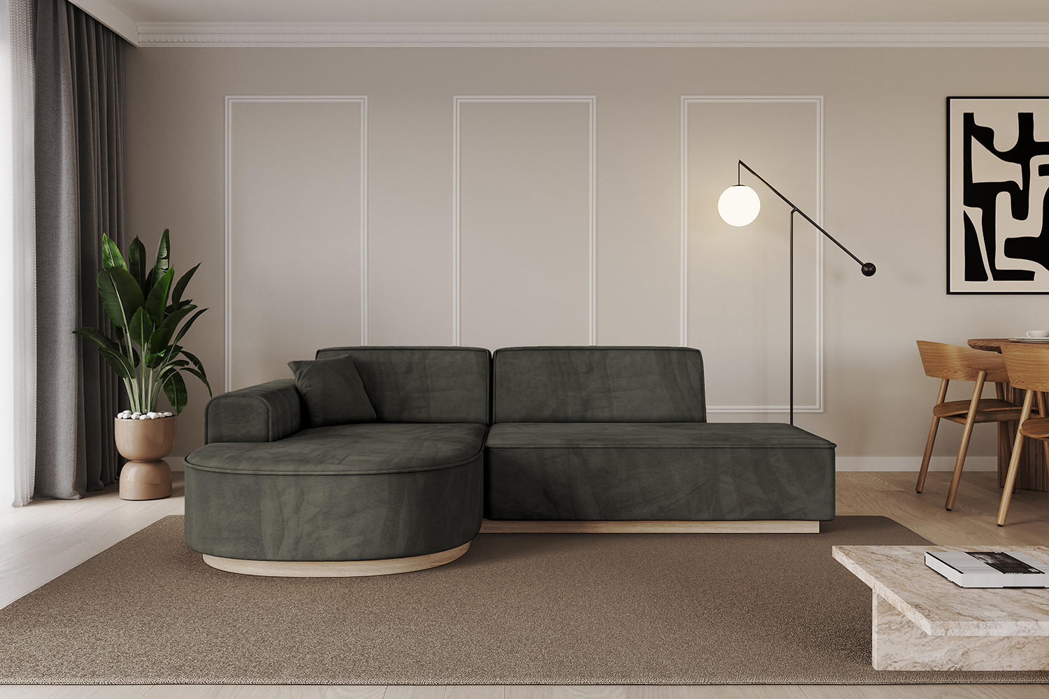 ECKSOFA Ottomane Links ARRIO-L1 - 243x171x83 cm Schwarz - Schwarz, Holzwerkstoff/Textil (243/171cm) - ALTDECOR