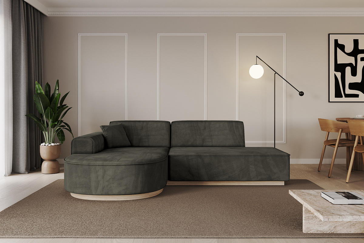 ECKSOFA Ottomane Links ARRIO-L1 - 243x171x83 cm Schwarz - Schwarz, Holzwerkstoff/Textil (243/171cm) - ALTDECOR