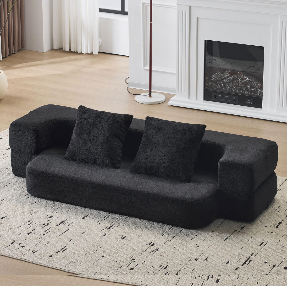 SCHLAFSOFA aus Schaumstoff Schwarz wandelbar als 2-in-1 Sofa und Schlafsofa mit Federkern und Kissen - Schwarz, Kunststoff (190/48/52cm) - Modfu